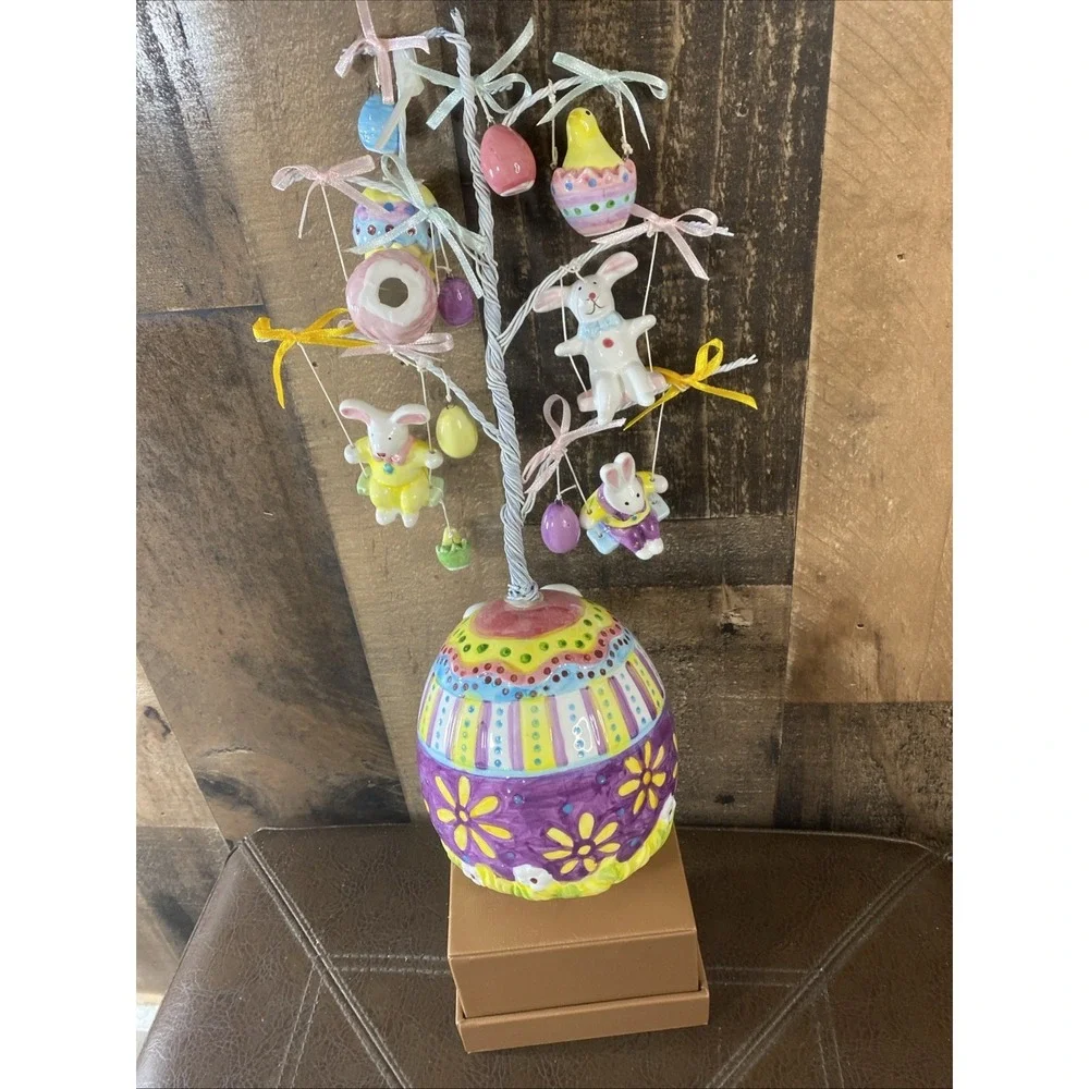 Vintage 90s Porcelain Easter Ornament Tree Whimsical Bunny Chick ~ REPAIR Needed